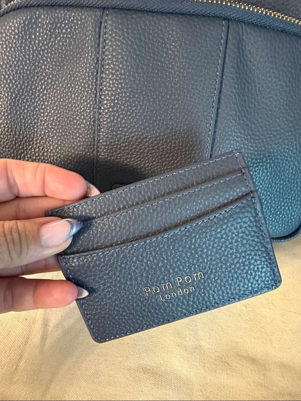 Pom Pom Slate Blue Leather Crossbody Bag with wallet Original Plus - Picture 15 of 15